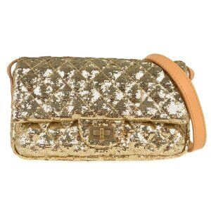 Chanel Gold Sequins Mademoiselle Lock Shoulder Bag NQ02786